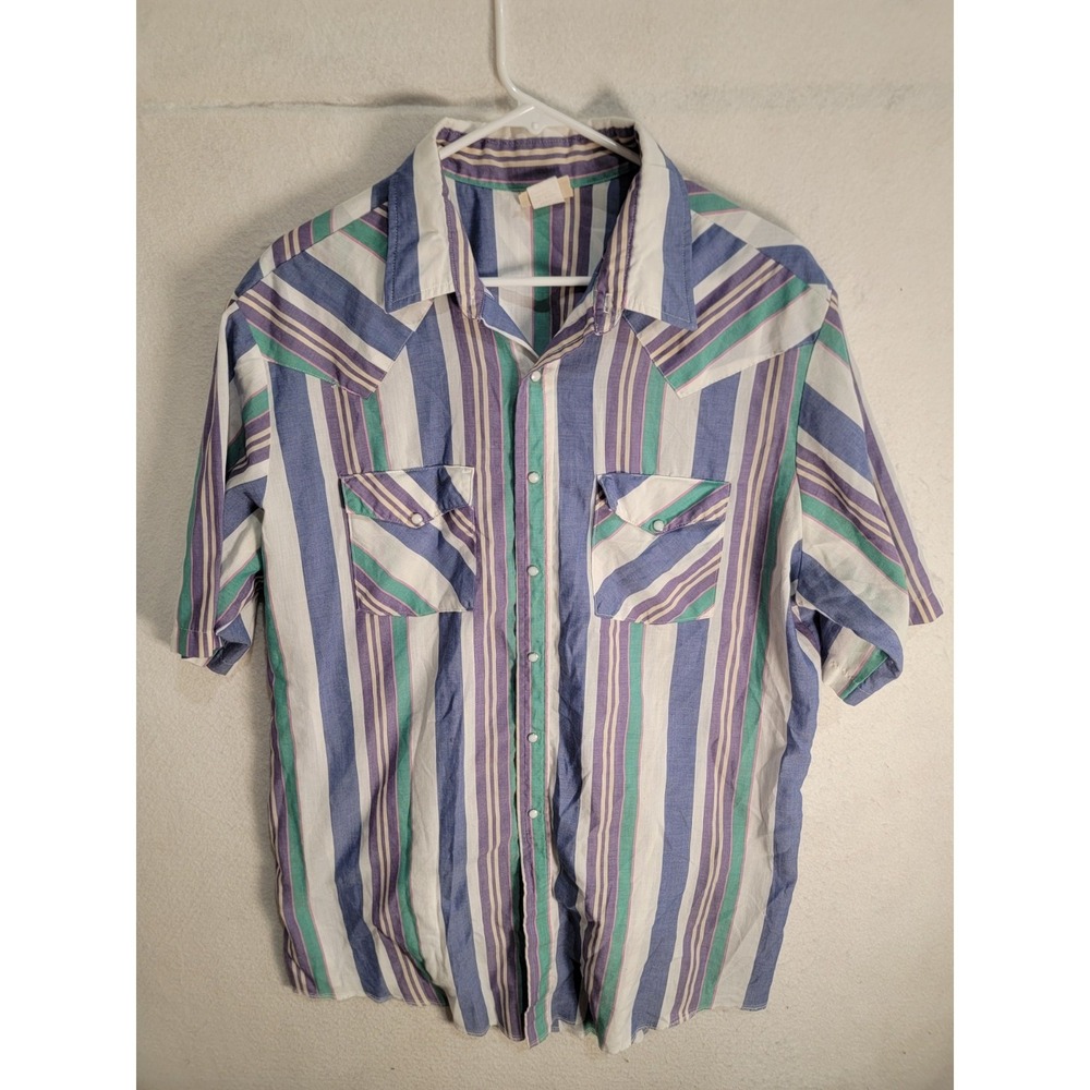 Saddlebrook Western Pearl Snap Shirt Men's XLT Striped Retro Vtg Made In USA